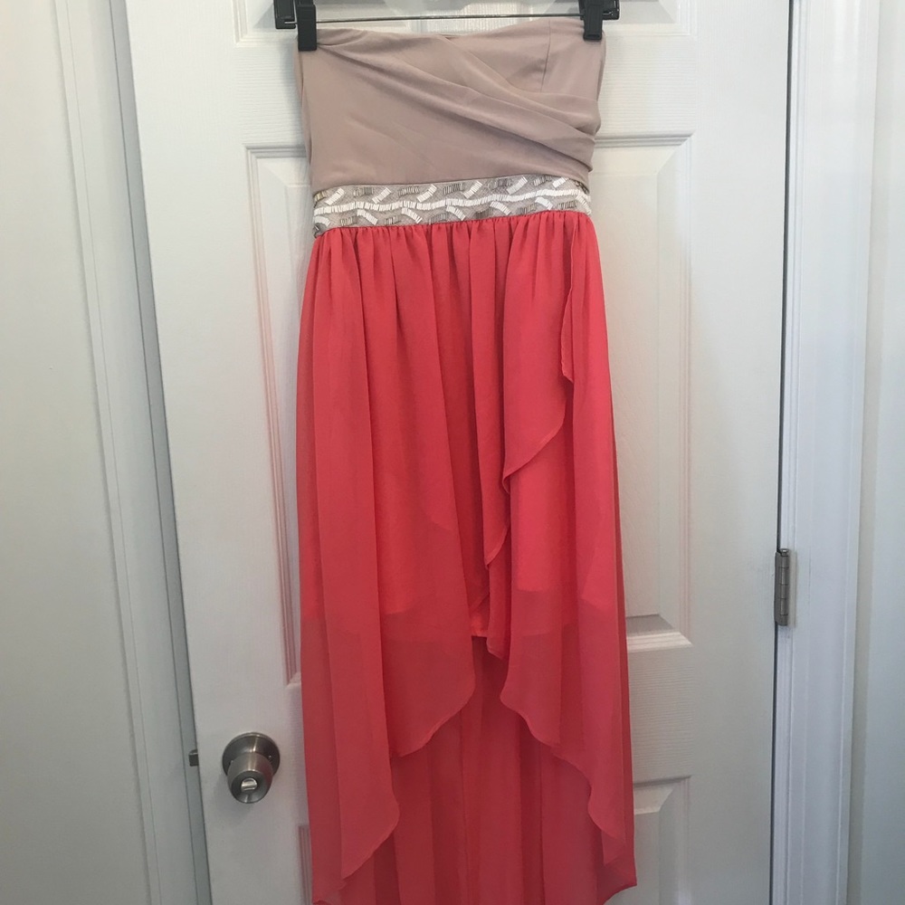 GB High Low Coral Dress with Beaded Detail